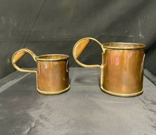 Victorian 2 Brass / Copper Measuring Jugs Tankards 1 Pint 1/2 Pint 3