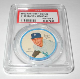1962 Shirriff Canadian Baseball Pin Coin 109 Sandy Koufax Dodgers Salada Psa 8