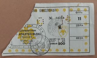 Aek Athens - Athletico Bilbao 1988 Ticket Stub Uefa Cup A.  E.  K.  1988