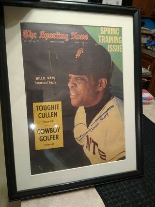 Vintage Autographed Willie Mays March 1,  1969 The Sporting News Framed Mag