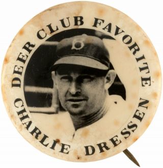 Rare 1940 Baseball Charlie Dressen Brooklyn Dodgers " Deer Club Favorite " Pin
