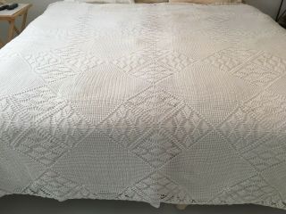 Vintage Crochet Bed Cover Spread Coverlet Tablecloth 110 Inches X 90 Inches