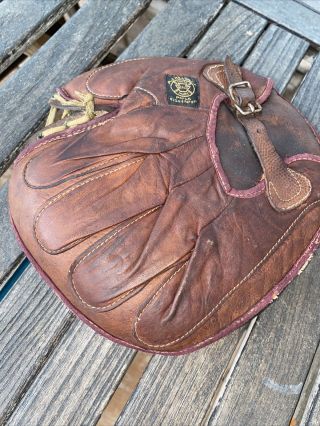 Vintage 1920’s Antique Leather Catchers Mitt Baseball Glove Buckle Strap REACH 3