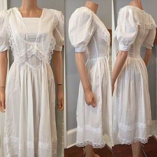 Gunne Sax Vintage Jessica Mcclintock Prairie White Cotton Dress Sz 3/4