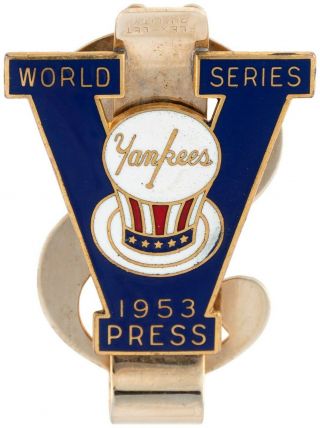 1953 World Series York Yankees Enamel & Brass " Press " Money Clip Pin Button