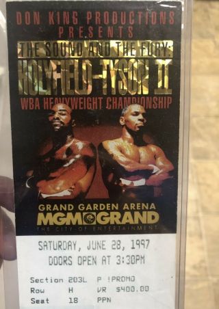 Rare 1997 Mike Tyson Vs Evander Holyfield Boxing Ticket Mgm Bite Fight