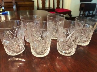 Antique Cut Crystal Set Of 6 Tumblers - Pinwheel And Wheat Design
