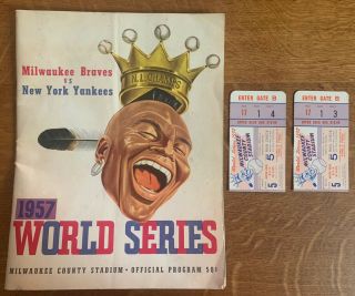 1957 World Series Program Milwaukee Braves Vs Yankees And Two Ticket Stub