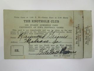 1935 Iowa Hawkeyes Football The Knothole Club Season Pass - Ultra Rare