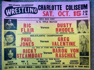 Mid - Atlantic Championship Wrestling Poster - Ric Flair Vs Dusty Rhodes 1977