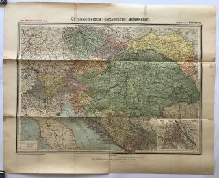Austria - Hungary Map 1890s Mega Rare German Antique 34.  5 " 88 Cm