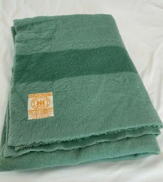 Vintage Hudson Bay Point Wool Blanket 90 By 65 Inches Green Made In England Twin