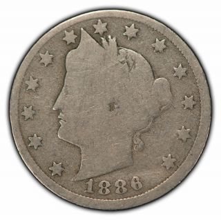 1886 5c Liberty Head V Nickel - Good Key Date Coin - Sku - Z1927