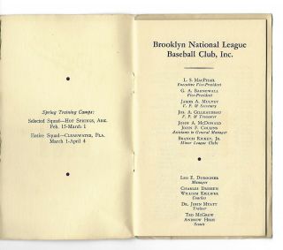 1939 Brooklyn Dodgers Spring Training Roster Media Guide - Baseball Centennial 3