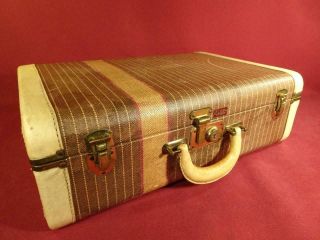 Antique Vintage 1940s Tweed Striped 18 " Suitcase Kleber Pittsburgh