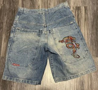 Vintage Jnco Baggy Vtg 90s Dragon Blue Loose Long Denim Jean Shorts Mens Size 38