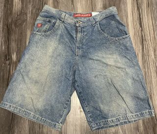 Vintage JNCO Baggy Vtg 90s Dragon Blue Loose Long Denim Jean Shorts Mens Size 38 2