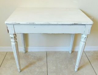 Antique/vtg Shabby Chic Distressed White Solid Wood Piano Bench W/ Storage