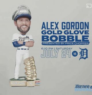 Kc Kansas City Royals Alex Gordon Golden Glove Bobblehead Sga 7/24/2021 Nib Mlb