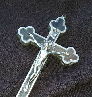 Antique Cross Crucifix Roma W Silver Christ Sp & Ebony Wood Lg 4 " Size