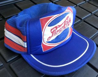 Vintage PEPSI - COLA Pepsi Three 3 STRIPES Snapback Mesh Trucker HAT 2