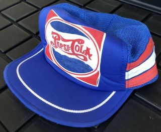 Vintage PEPSI - COLA Pepsi Three 3 STRIPES Snapback Mesh Trucker HAT 3