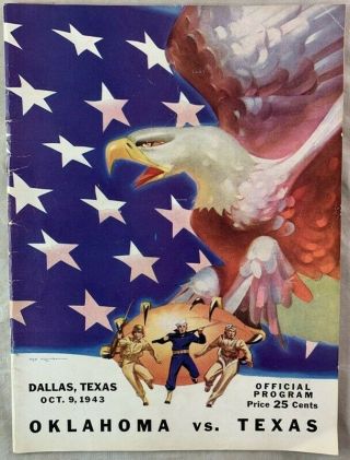 Oct 9 1943 College Football Program Oklahoma V University Of Texas Game @ Dallas