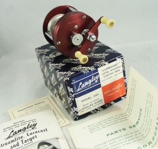 Old Vintage Langley Lurecast Model 330 Kc Casting Reel,  Box,  Papers