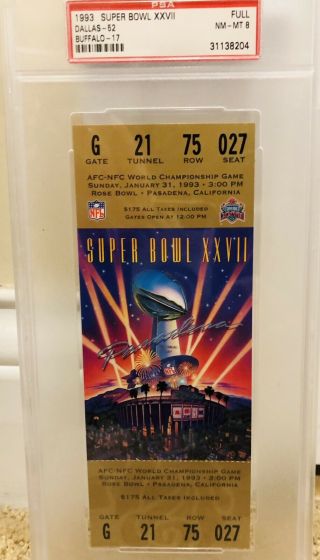 1993 Bowl Xxvii Full Ticket Psa 8 Dallas Cowboys Buffalo Bills
