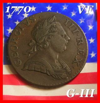 1770 Giii Half Penny Colonial Boston Massacre Revolutionary War Coin Vf - Raw