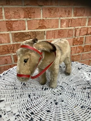 Steiff Vintage Donkey Esel Mohair Red Halter No Id 7” Tall