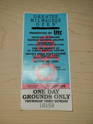 Complete Ticket more than Stub 1996 Greater Milwaukee Open GMO Tiger Woods First 5