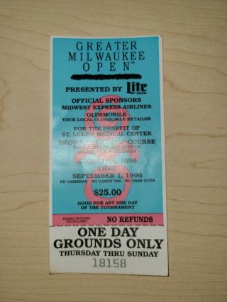 Complete Ticket more than Stub 1996 Greater Milwaukee Open GMO Tiger Woods First 6