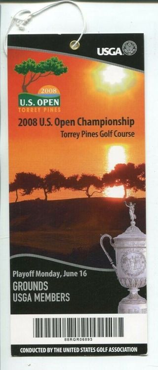 2008 Us Open Gold Championship Ticket Tiger Woods Playoff Win Bad Knee 73552