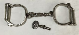 Antique Vintage Hiatt Police / Prison Service Handcuffs With Key