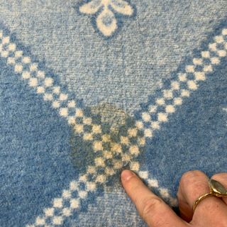 vintage thermal blanket bedding blue floral basket satin trim twin 76x64 3