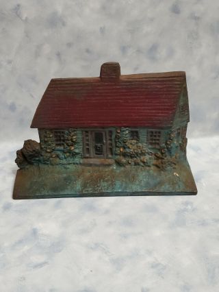 Antique Cast Iron Doorstop Log Cabin Cottage House - 124 Albany Fdy