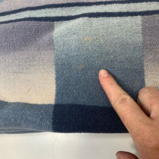vintage thermal blanket blue Aztec design full queen satin trim 70x75 2
