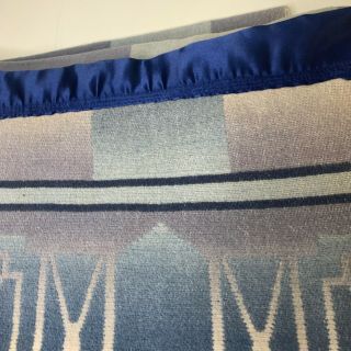 vintage thermal blanket blue Aztec design full queen satin trim 70x75 3