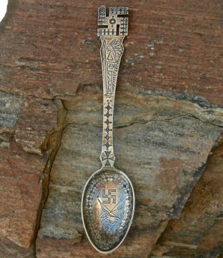 1910 Sterling Silver " Whirling Log " & Bow & Arrow Native American Souvenir Spoon
