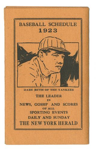 1923 York Baseball Schedule Babe Ruth Giants Dodgers Yankees