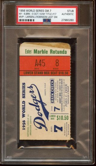 1956 World Series Ticket Stub York Yankees At Brooklyn Game 7 Psa Authentic