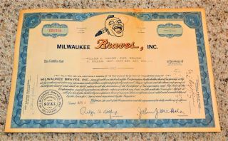 April 4th 1963 Milwaukee Braves Stock Certificate One Share
