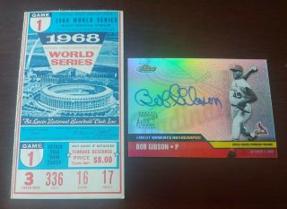1968 World Series Ticket Game 1 And Bob Gibson Auto Card