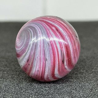Antique Vintage.  85 " German Pink White Paneled Onionskin Swirl Handmade Marble