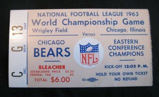 1963 Chicago Bears World Championship Game Ticket Stub