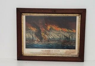 Burning Of Chicago Currier & Ives Antique Print 17x13