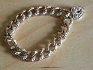 Antique Victorian Rfs & Co Heart Lock Gold - Filled Chain Bracelet