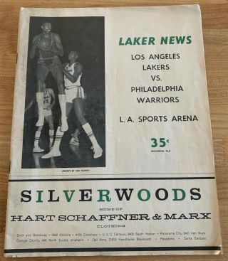 1961 - 62 L.  A.  Lakers Vs Philadelphia Warriors Program Chamberlain,  West,  Baylor