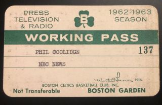 1962 - 63 Boston Celtics World Champs Ticket / Season Pass Bill Russell / John Hav